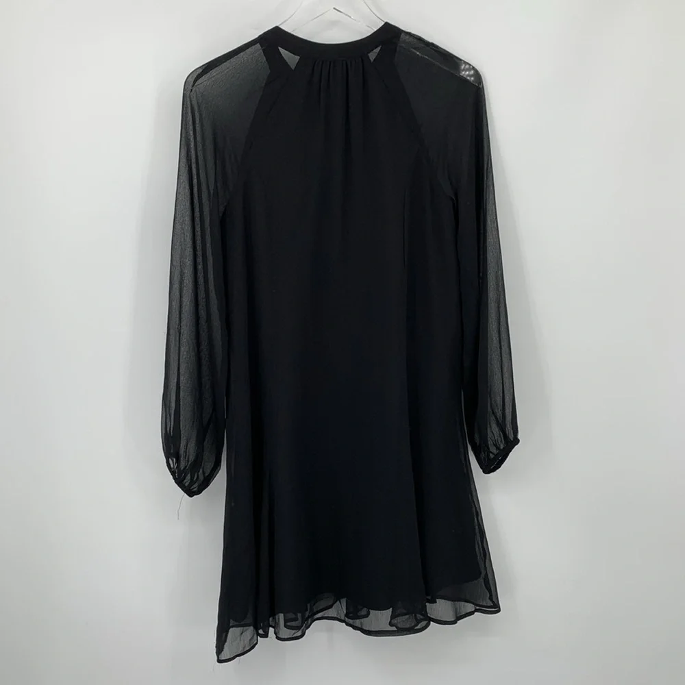 Joie Balloon sleeve dress black shift chiffon sheer button flowy new Small